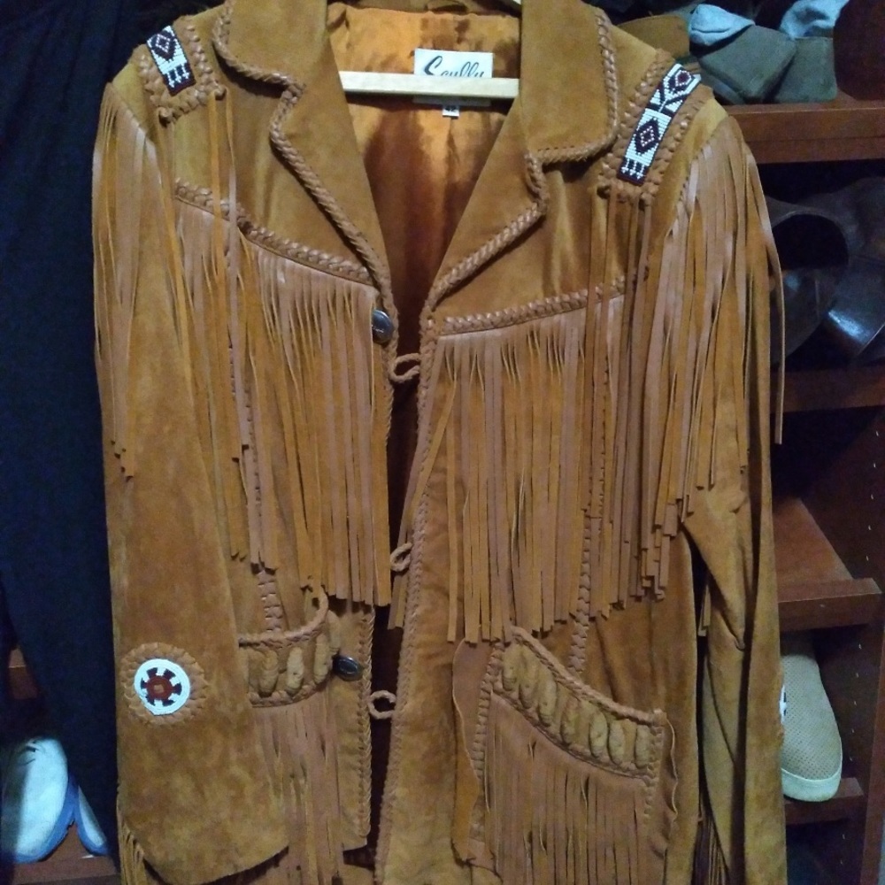 VINTAGE Brown Suede Scully Fringe Jacket - size 42 (large)
